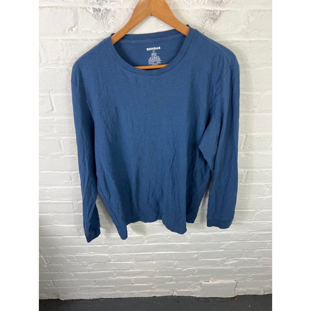 Bombas Men's Long-Sleeve Casual Crew Neck T-Shirt Solid Blue Size Large